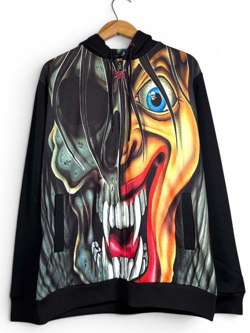 Motley Crue Dr Feelgood 89 Big Face Graphic Zip Up Band Hoodie Sweatshirt Large